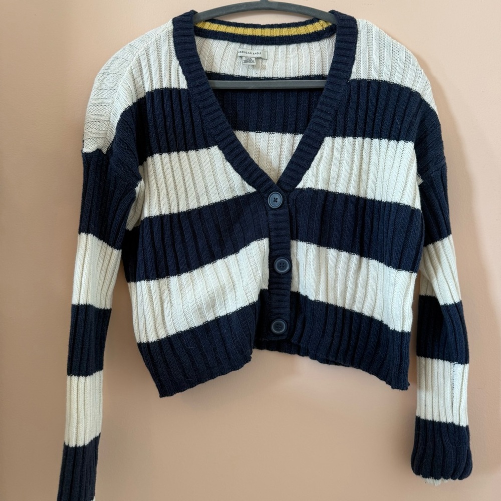 Striped Navy and Cream Women's Sweater